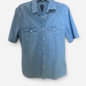 River Island Men’s Blue Denim Short-Sleeve Shirt – Size Medium